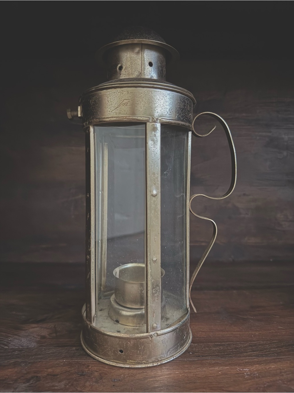Vintage Brass Lantern Candle Holder Glass Pane Rustic Nautical Decor
